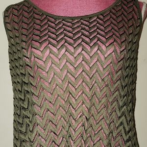 MAURICES - Boho Chic Olive Army Green Chevron Crochet Zipper T-Back Tank Top, XL